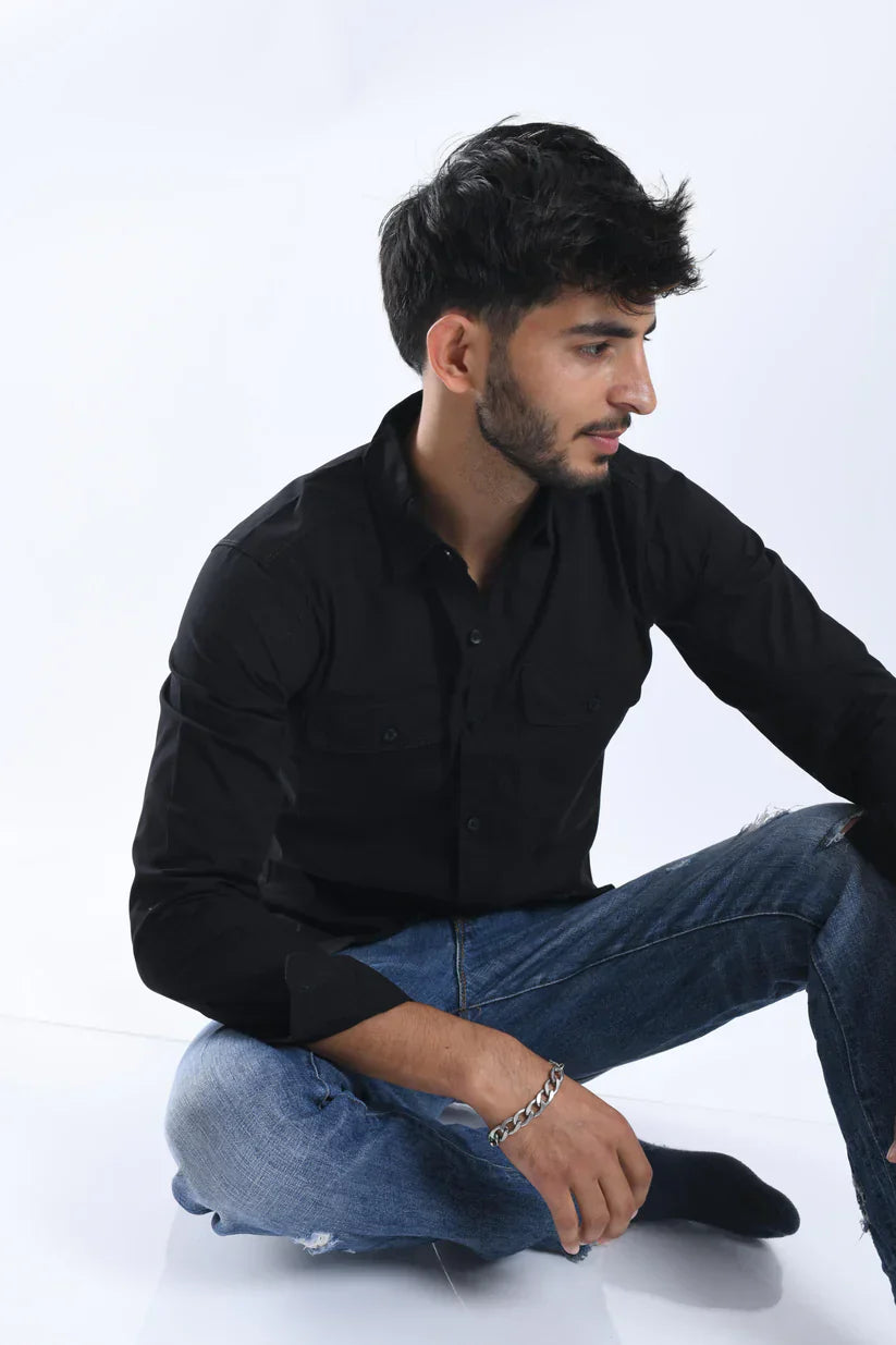 BLACK VELVET PLAIN SHIRT for men in 100% cotton, classic and timeless design.