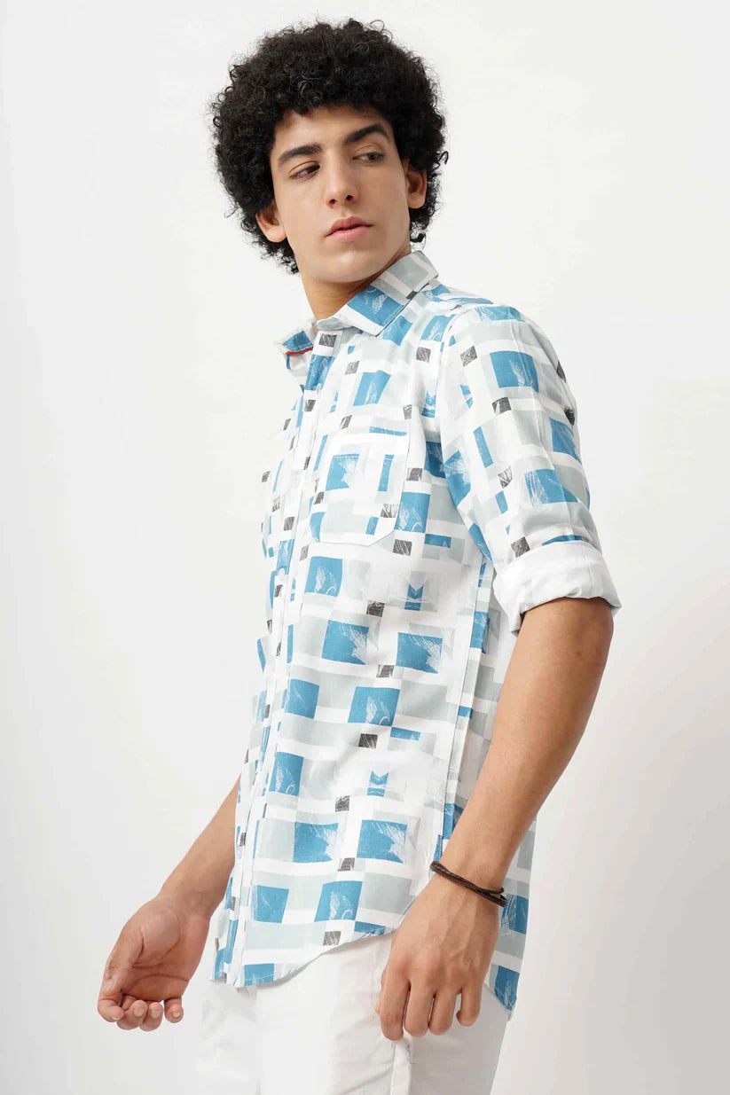 Men's blue azure canvas shirt, soft fabric, stylish design, premium comfort.