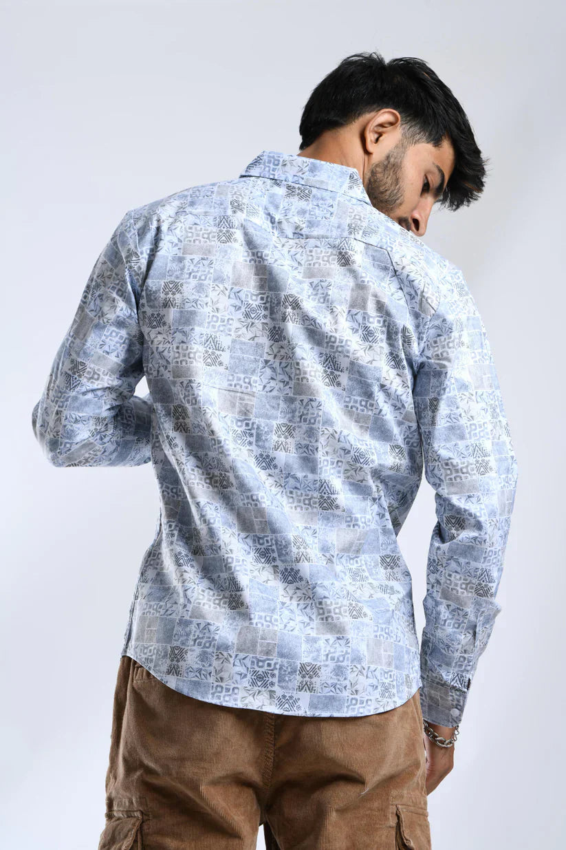 Blue floral printed shirt for men.