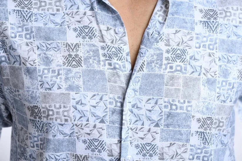 Blue floral printed shirt for men, stylish and comfortable design.