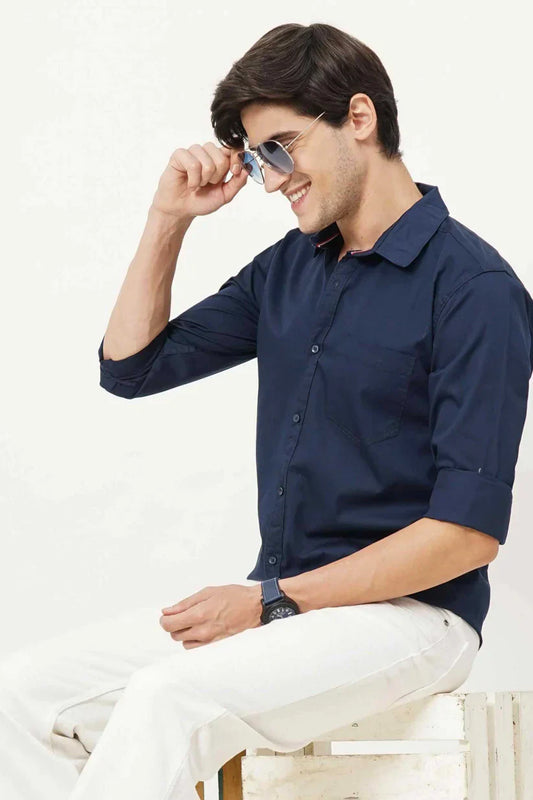 Men's cotton blueish plain shirt for style and comfort.