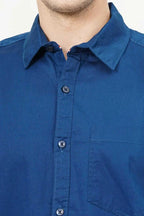 Blue plain shirt made of 100% cotton fabric, stylish and premium design for men.