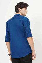 blue plain shirt made of 100% cotton fabric for men