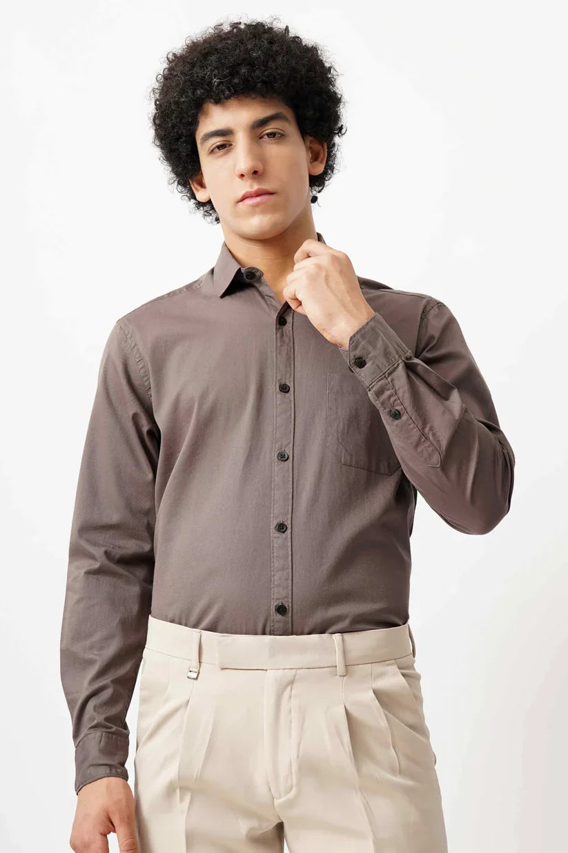 Brown minimalist shirt made from 100% cotton, classic style for men.