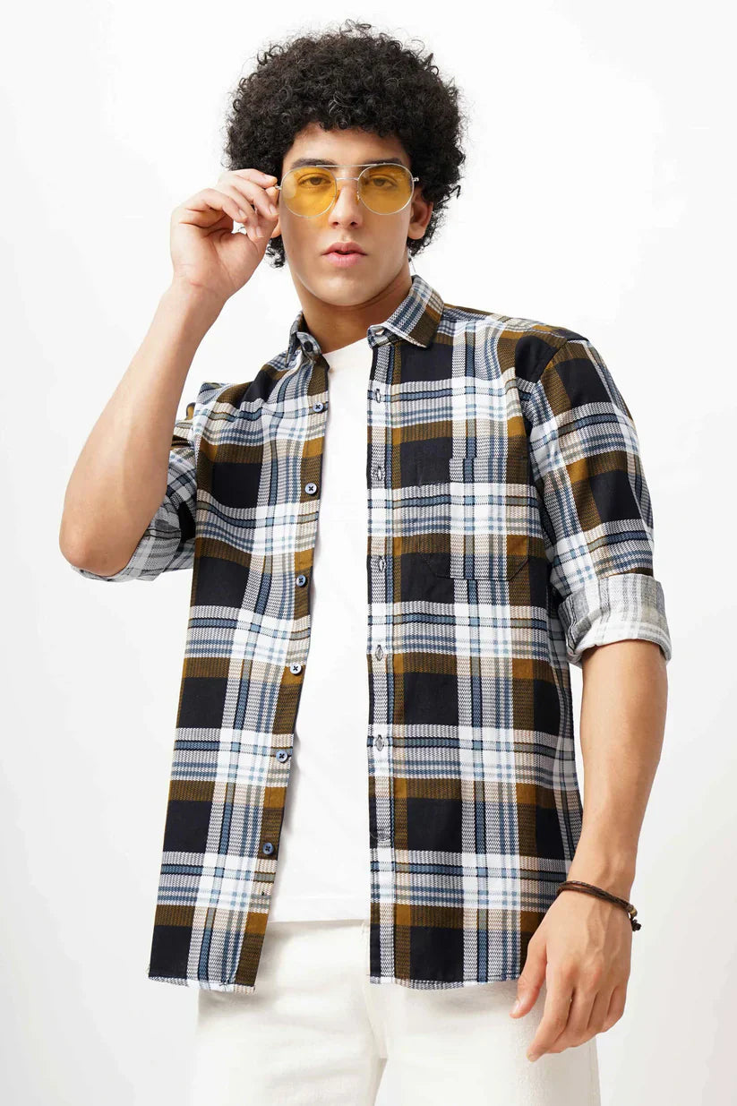 Men's sand grid shirt in cotton mix fabric, stylish and comfortable.