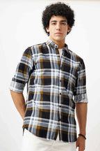 Men's sand grid shirt in cotton mix fabric, classic design, premium comfort.