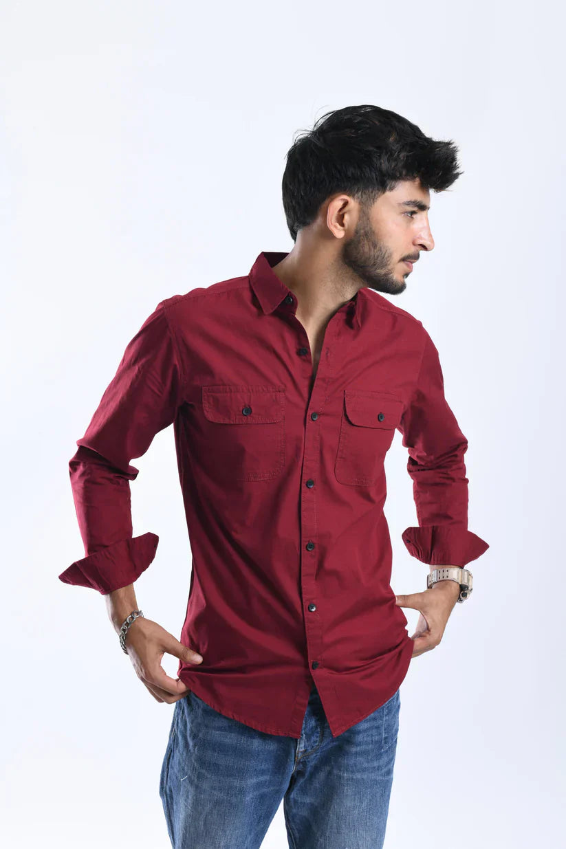 Man wearing Cherry Citadel Shirt, 100% cotton, stylish and comfortable for any occasion.