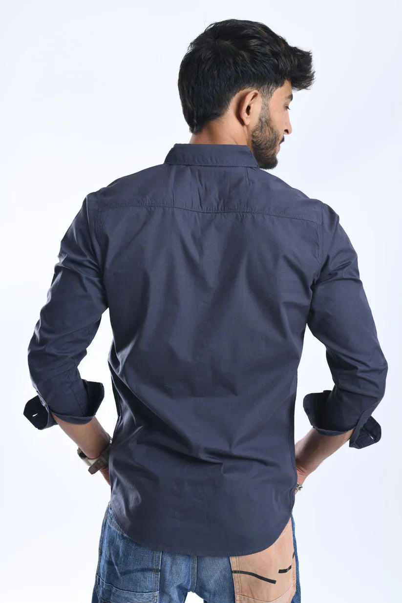 Dark grey shirt for men made from 100% cotton, back view.