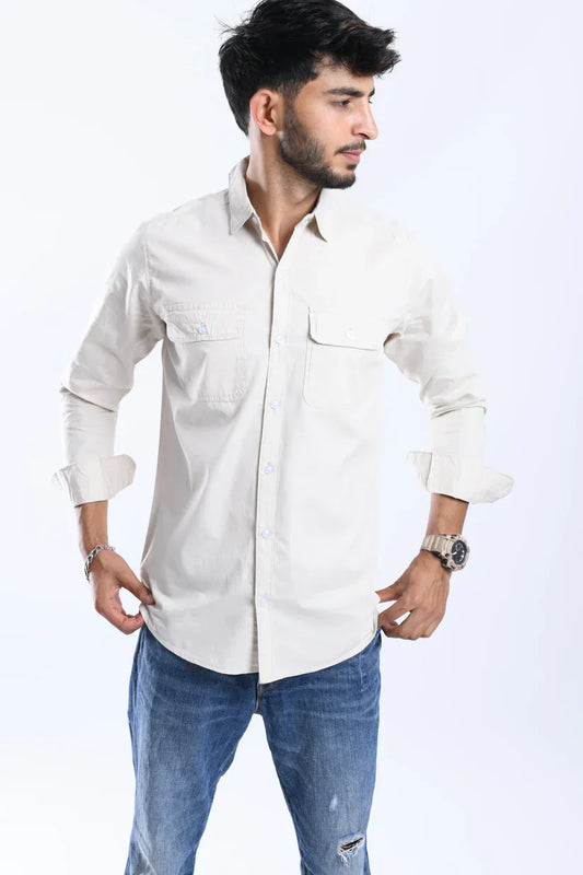 EGG WHITE PLAIN SHIRT for men, 100% cotton, timeless style.