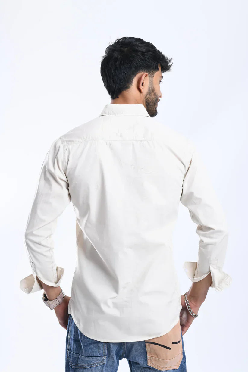 EGG WHITE PLAIN SHIRT for men in 100% cotton, showcasing timeless style and comfort.