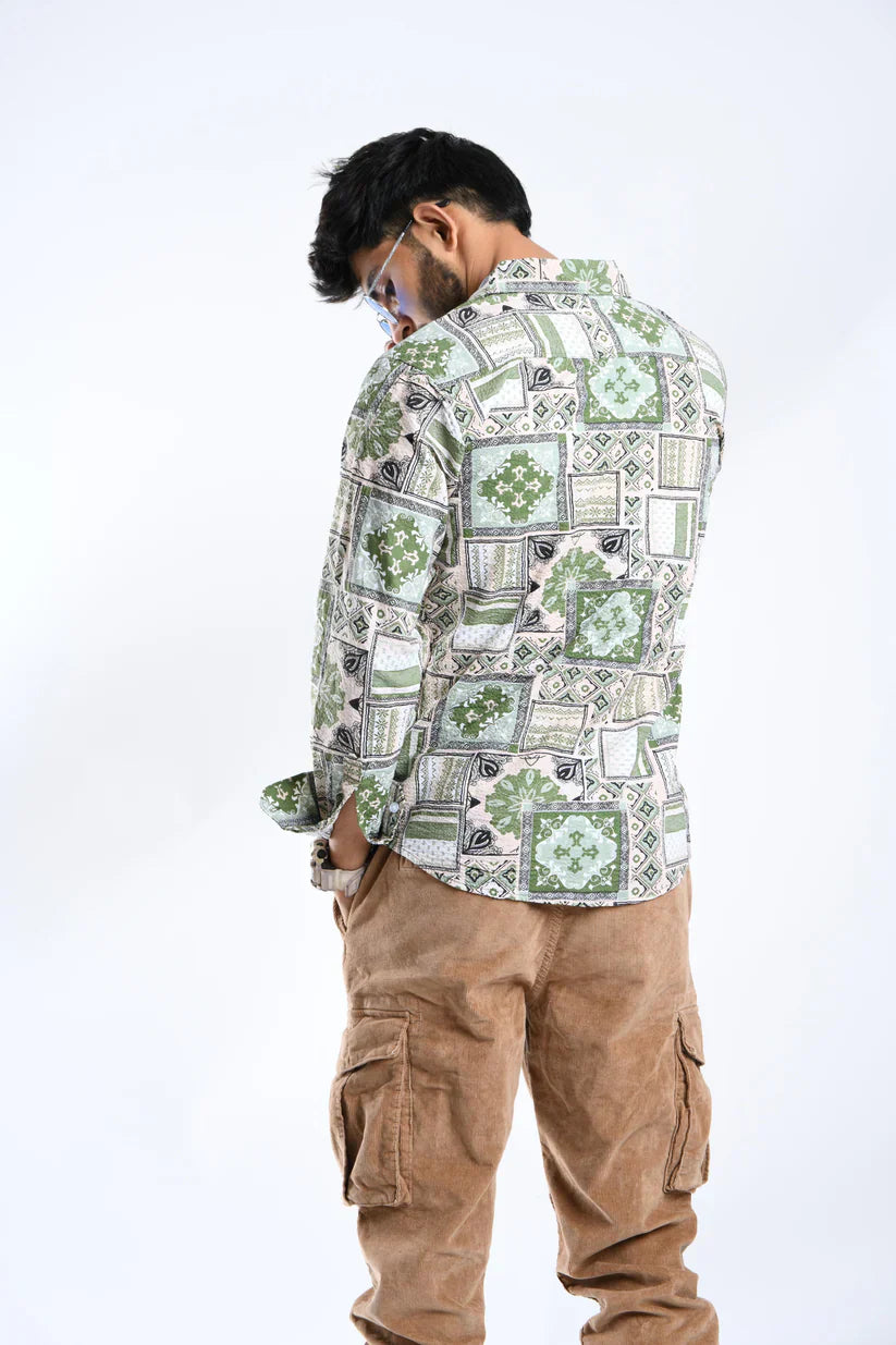 Men's Frosty Fern Popcorn Shirt, 100% cotton, unique design.