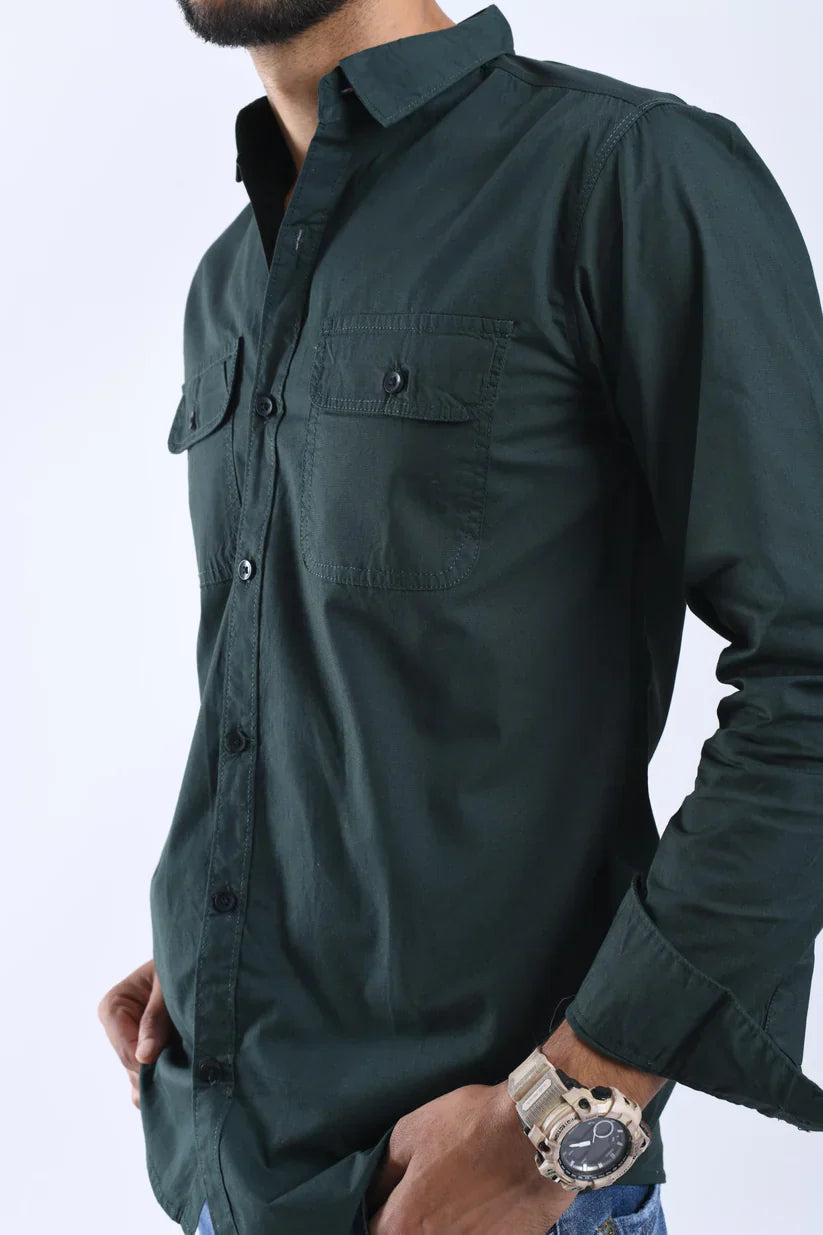 GREEN PLAIN SHIRT, 100% cotton, stylish and comfortable men's wear.