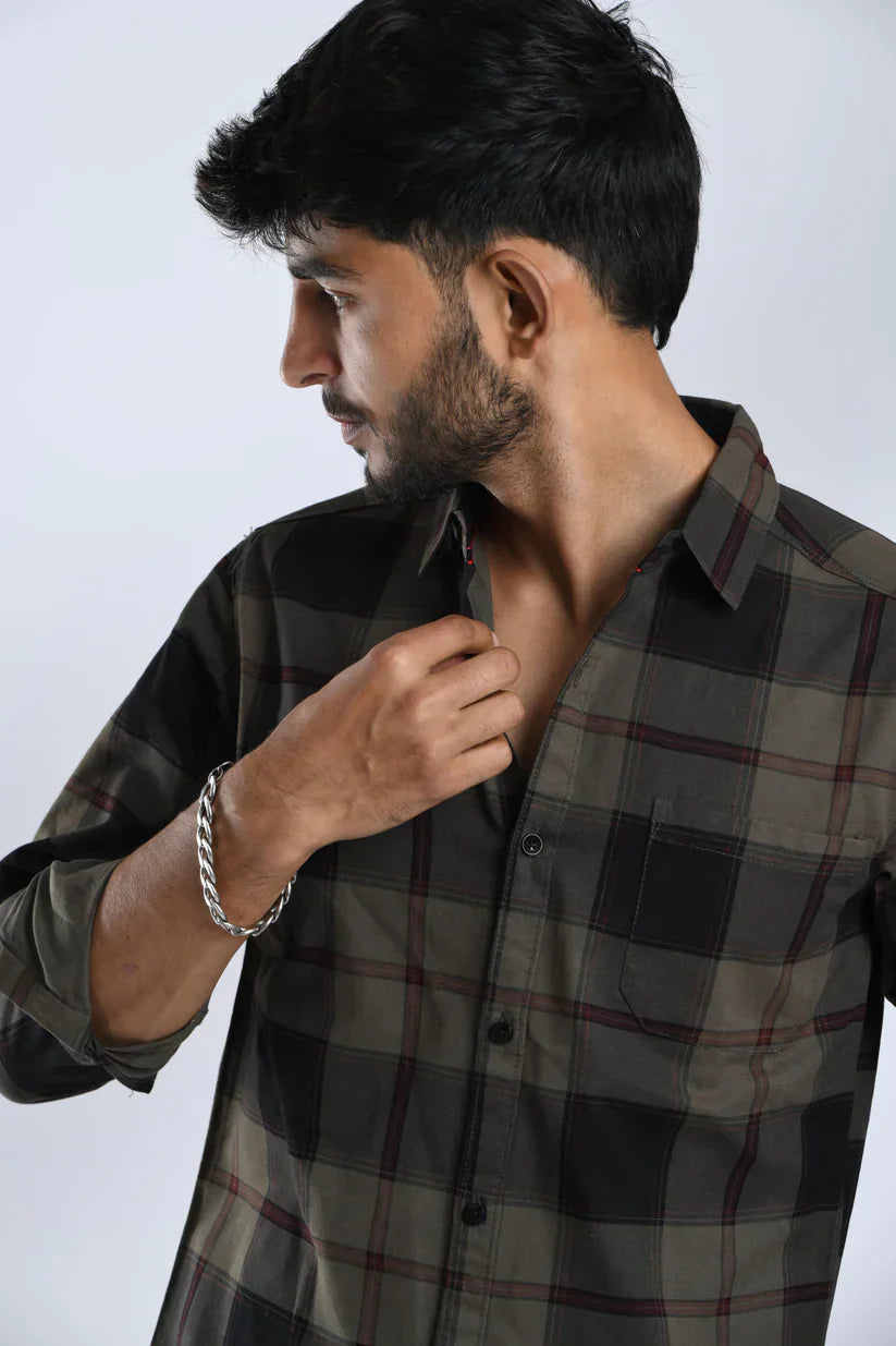 grey black check shirt for men made with 100% cotton