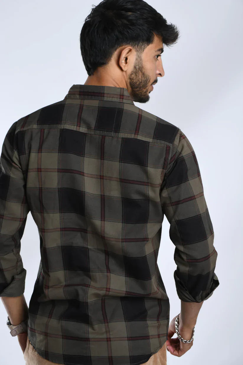 GREY BLACK CHECK SHIRT for men, 100% cotton, classic and timeless design.