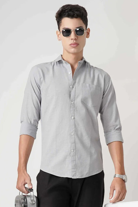 Men's stylish ice blue linen shirt with long sleeves.