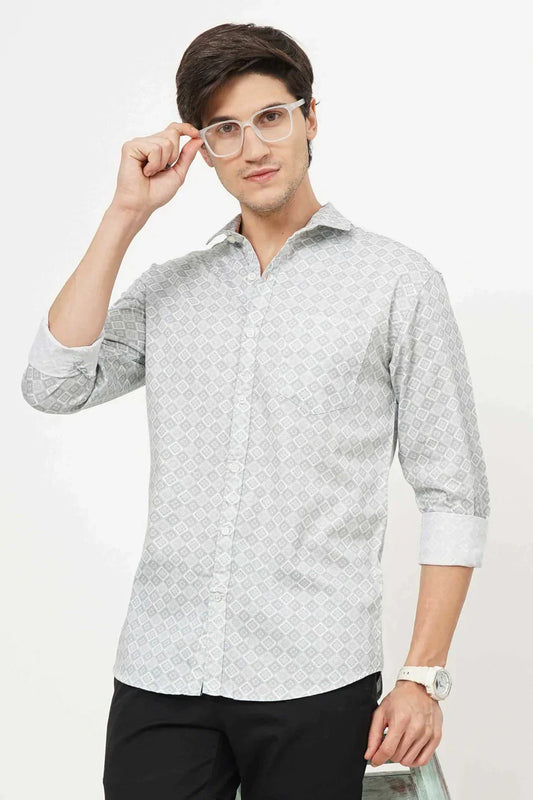 Men's leaf green printed shirt, 100% cotton, stylish and comfortable.