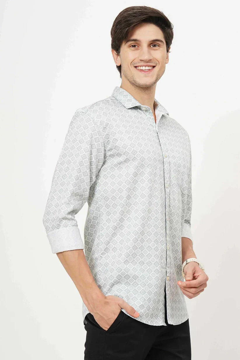 Leaf green printed shirt for men made from 100% cotton fabric.