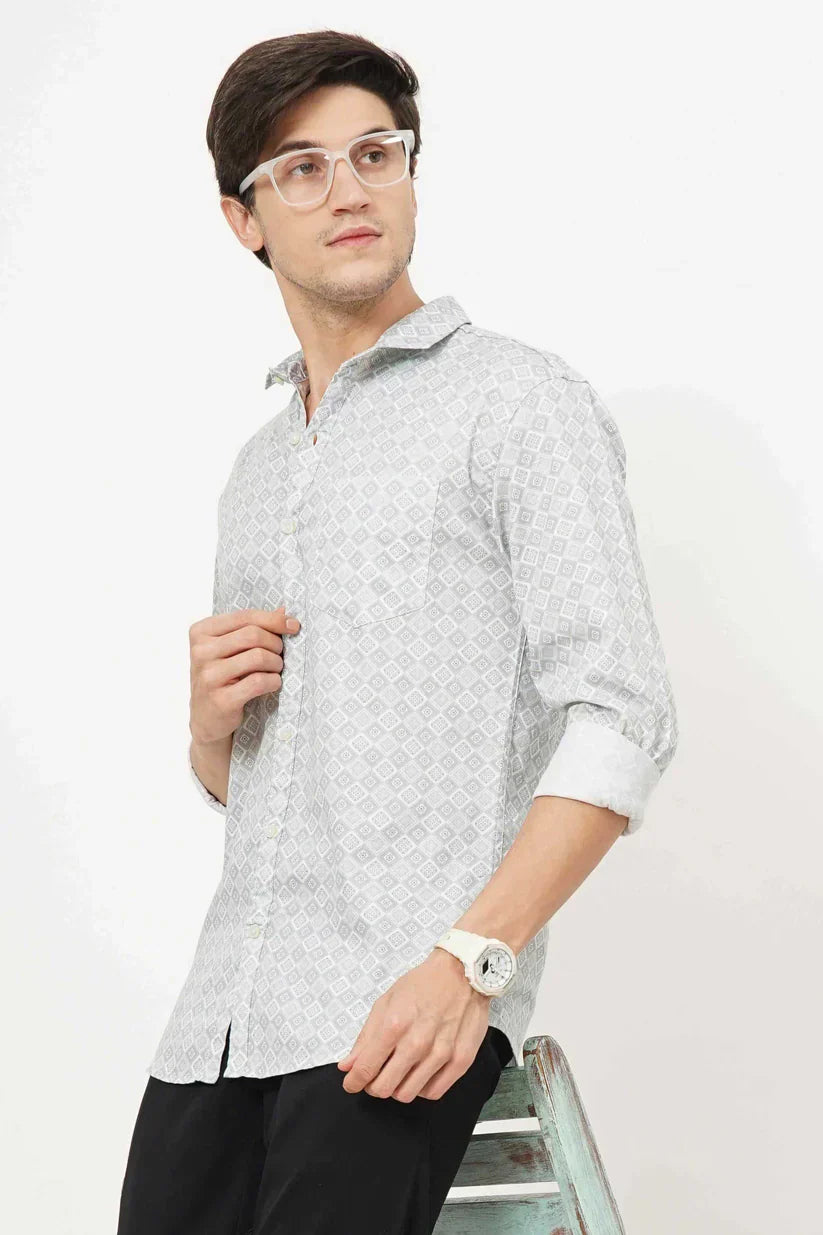 Leaf green printed shirt for men, 100% cotton fabric.