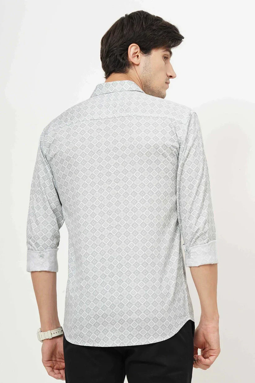 Leaf green printed shirt for men made from 100% cotton fabric.