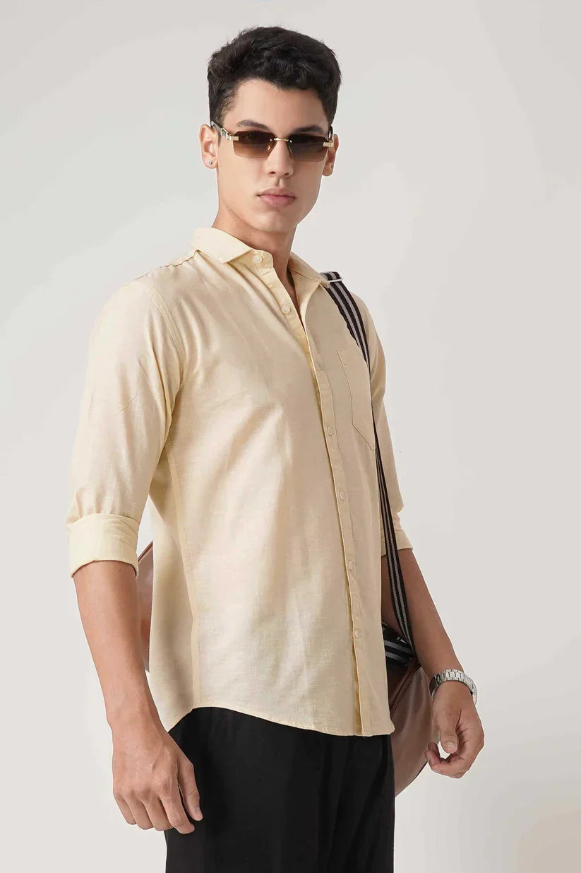 Lemon yellow linen shirt for men, formal wear.