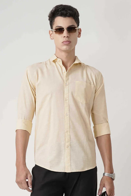 Lemon yellow formal linen shirt for men, sophisticated and comfortable.