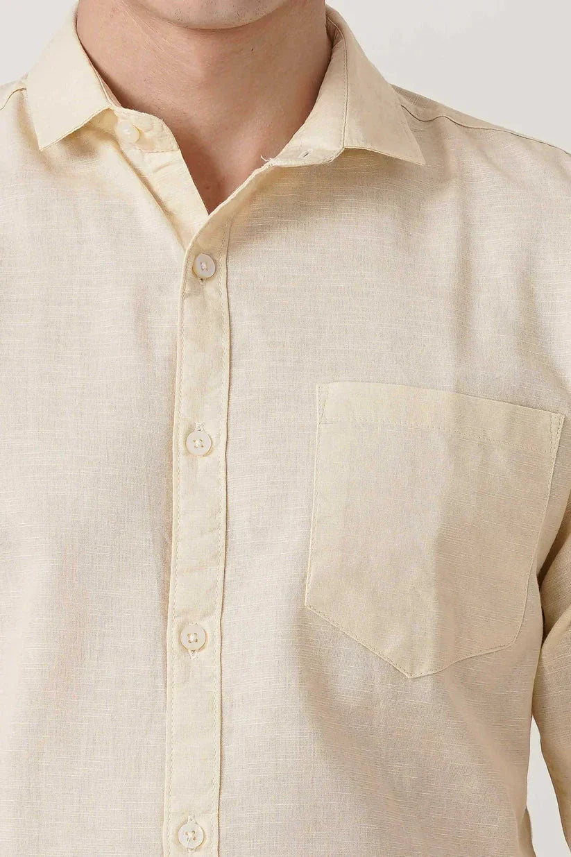 Men's lemon yellow linen shirt, formal and sophisticated.