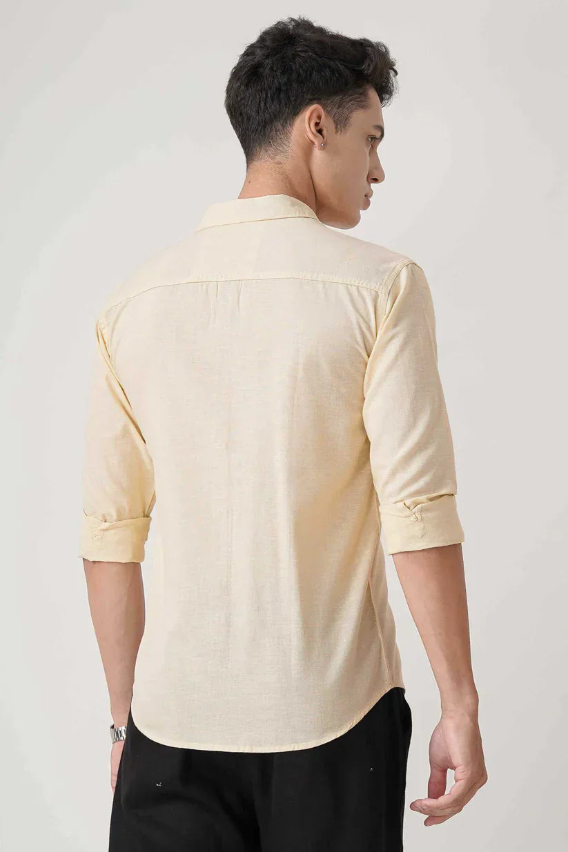 Men's formal lemon yellow linen shirt, comfortable and sophisticated.