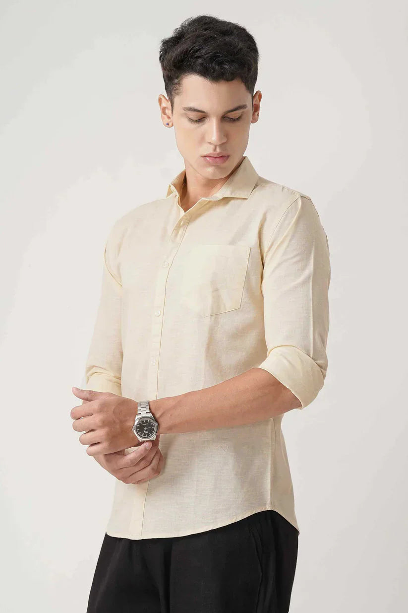 Lemon yellow linen shirt for men, formal and sophisticated.