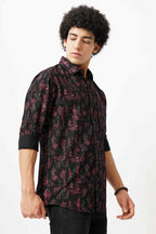 Maroon azure canvas shirt for men with unique azure design.