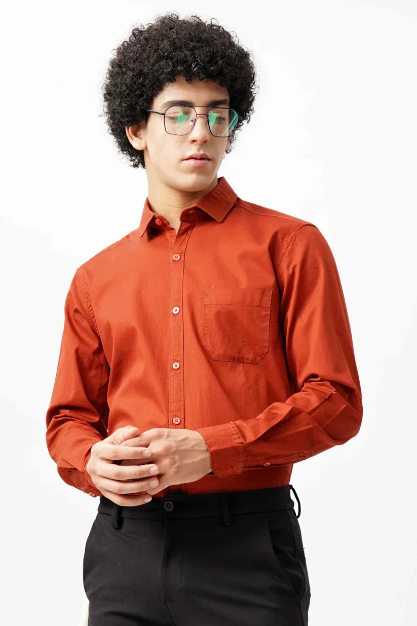 MAROON MINIMALIST SHIRT made of 100% cotton for men, offering essential style and comfort.