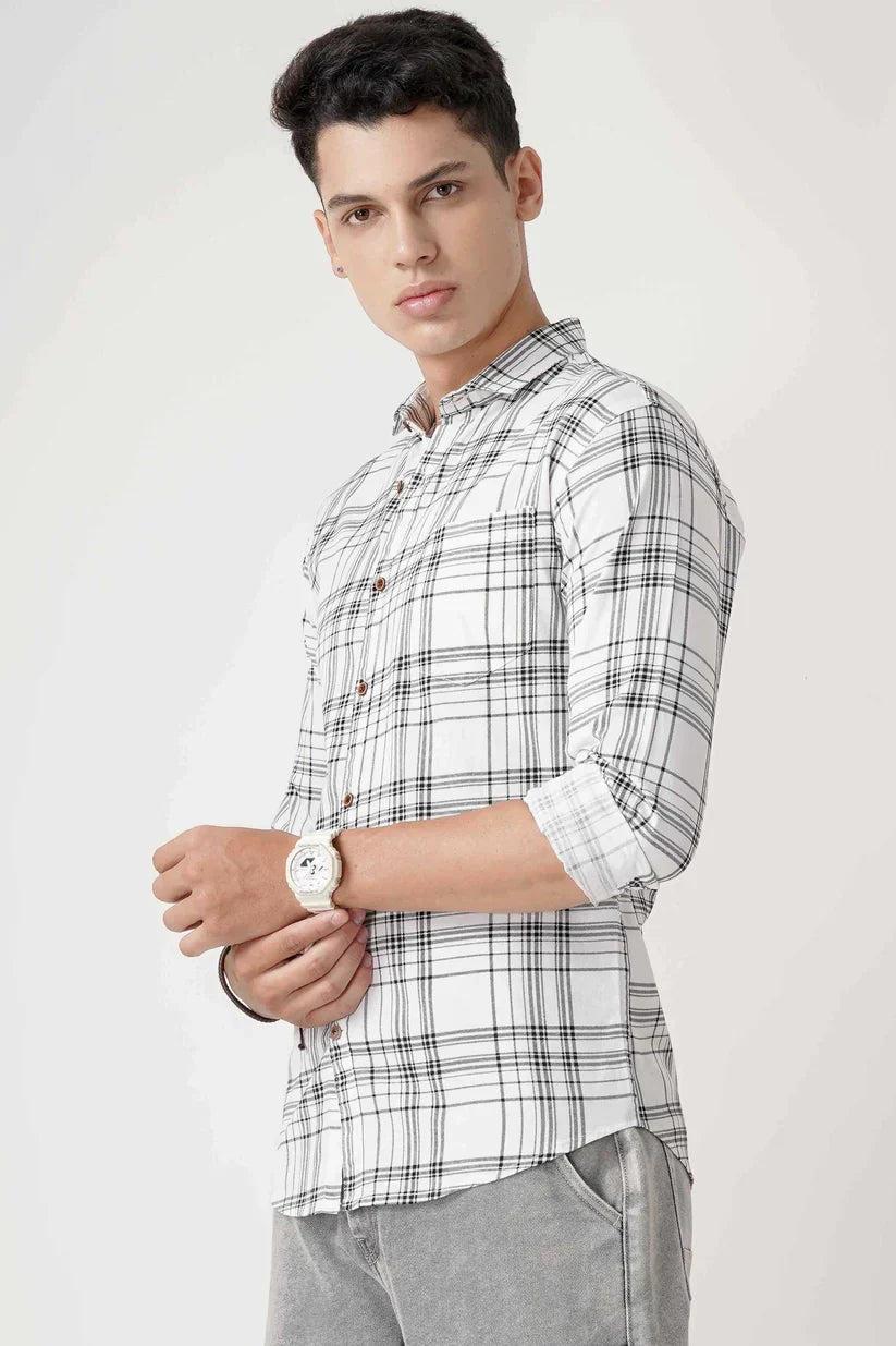 MONOCHROME CHECK SHIRT, 100% cotton, timeless style, premium comfort, men's fashion.