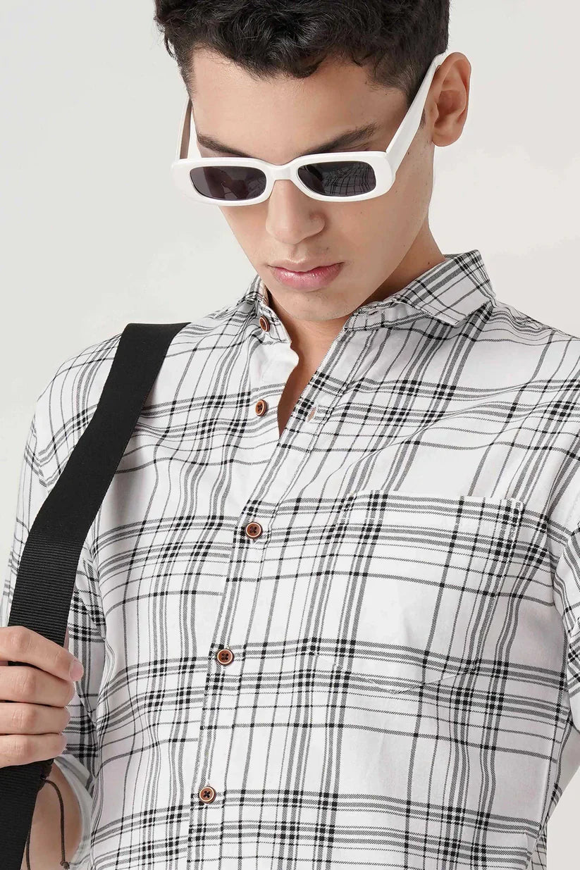 Men's 100% cotton monochrome check shirt, timeless style.