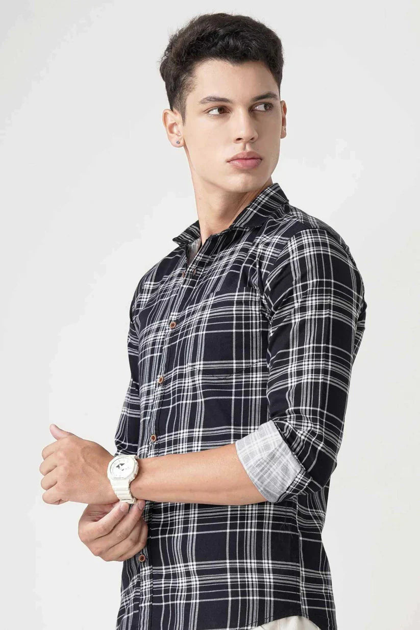 Navy blue checks shirt for men with timeless design and premium comfort.