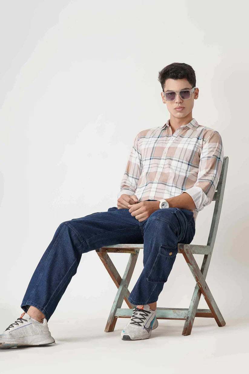 Man wearing an orange chic check shirt with trendy design and premium comfort.