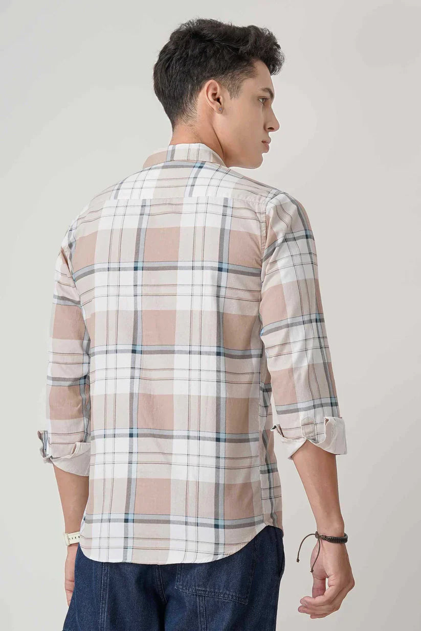 Men's trendy orange chic check shirt, 100% cotton, stylish design.