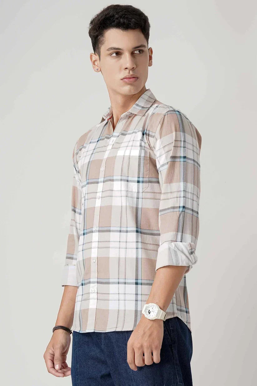 Men's orange chic check shirt in 100% cotton, showcasing a trendy check pattern with premium comfort.