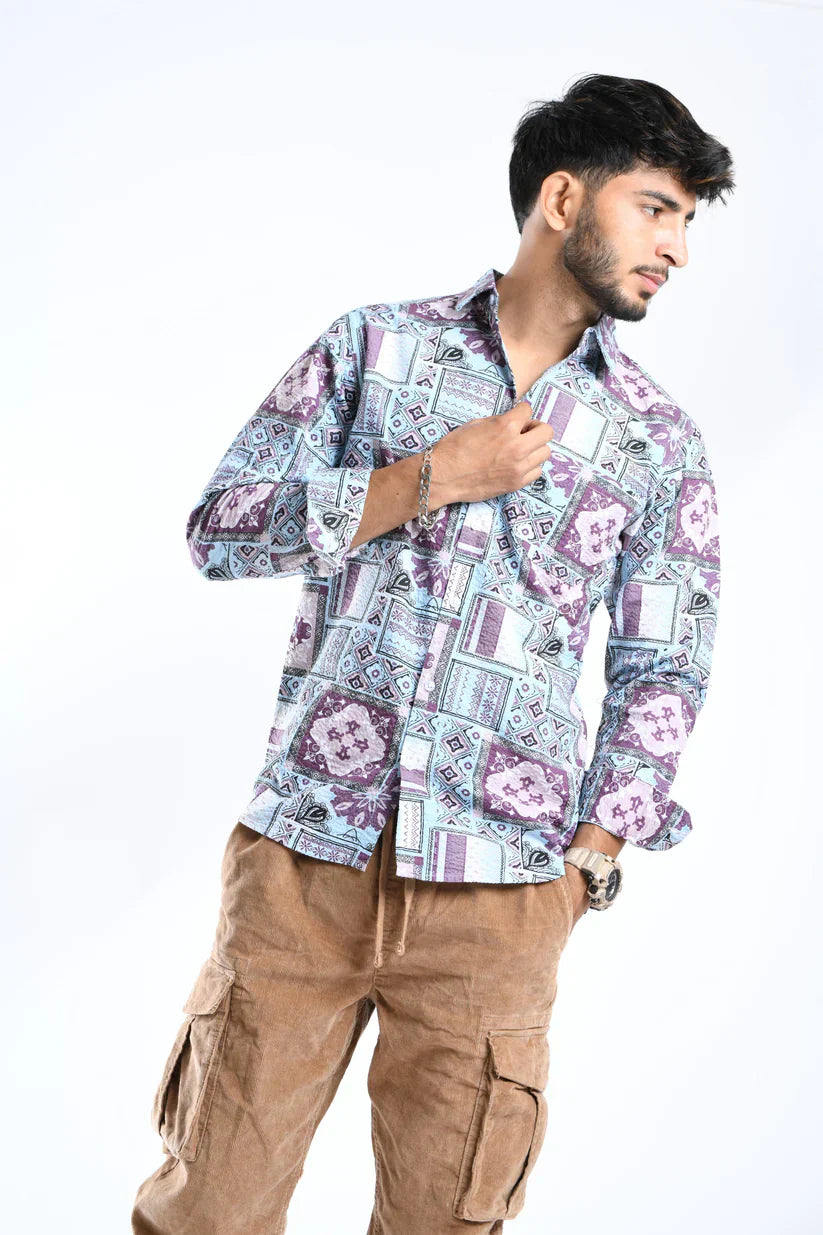 PASTEL PRISM POPCORN SHIRT for men in 100% cotton with trendy design.