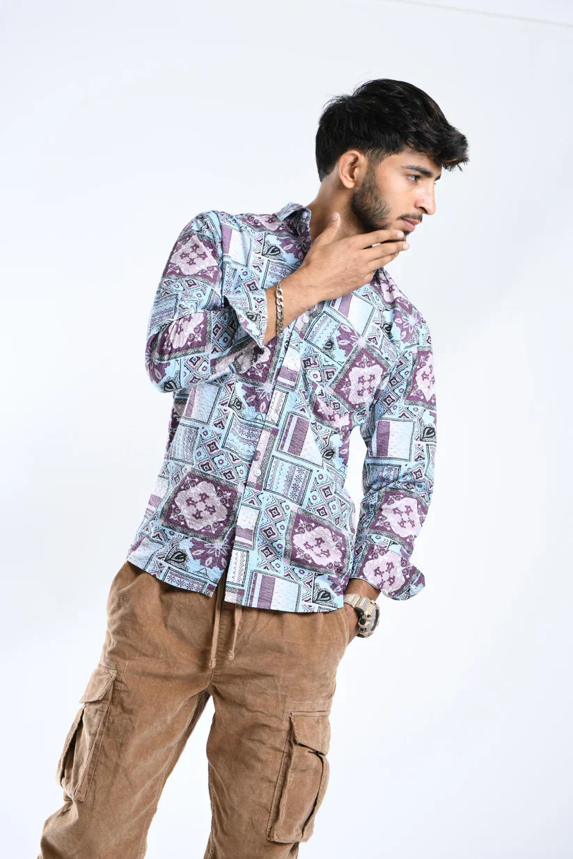 Pastel Prism Popcorn Shirt for men in colorful, trendy design.