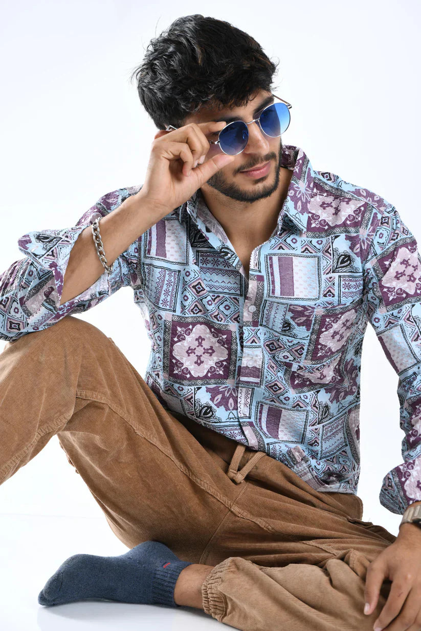 Men's trendy Pastel Prism Popcorn Shirt in 100% cotton with colorful pattern.