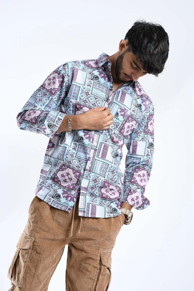 PASTEL PRISM POPCORN SHIRT for men, 100% cotton, colorful and trendy design.