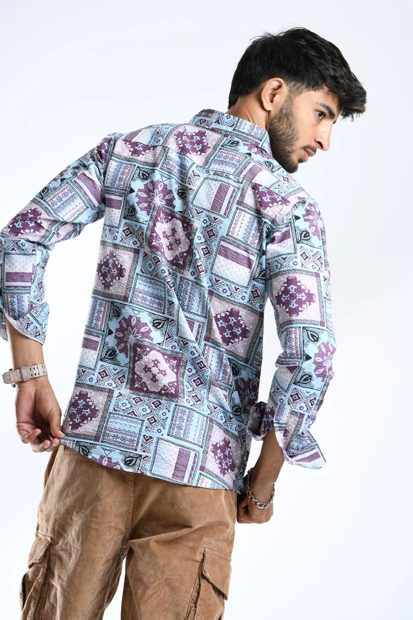 PASTEL PRISM POPCORN SHIRT for men with colorful pattern, 100% cotton.