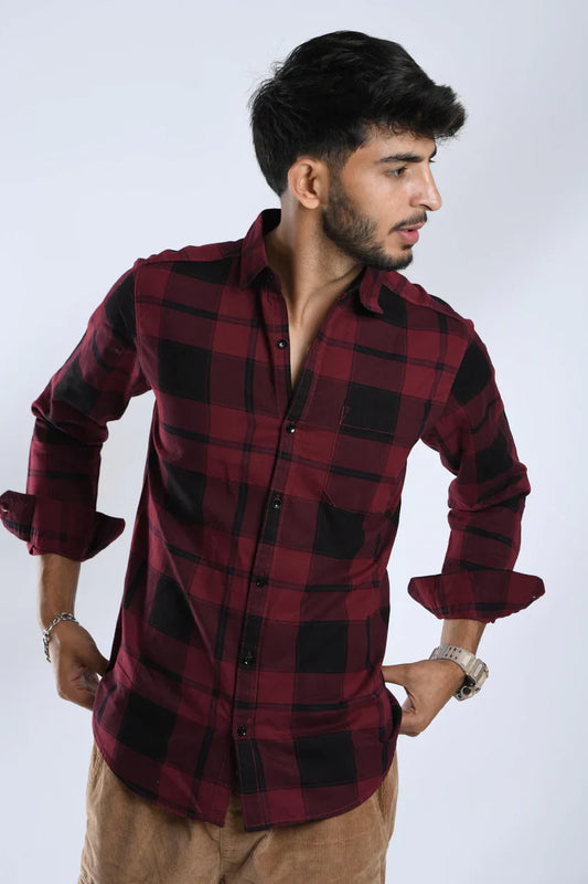 RUBY NOIR CHECK SHIRT for men in 100% cotton, showcasing a stylish design.