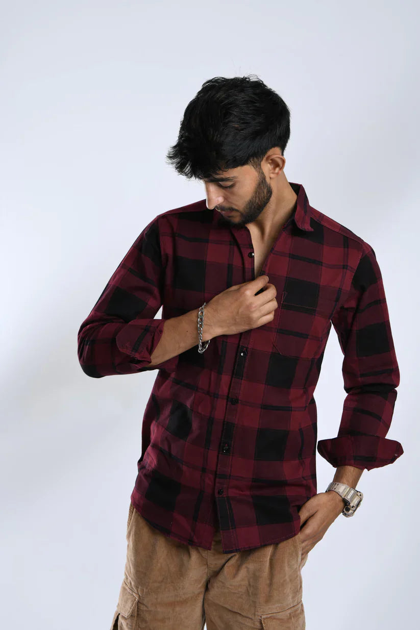 RUBY NOIR CHECK SHIRT, 100% cotton, stylish and comfortable men's wear.