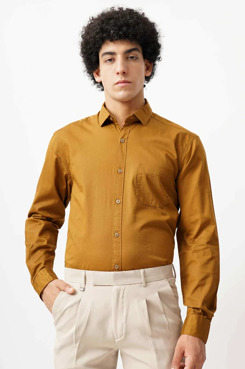 Tan minimalist shirt for men made with 100% cotton.