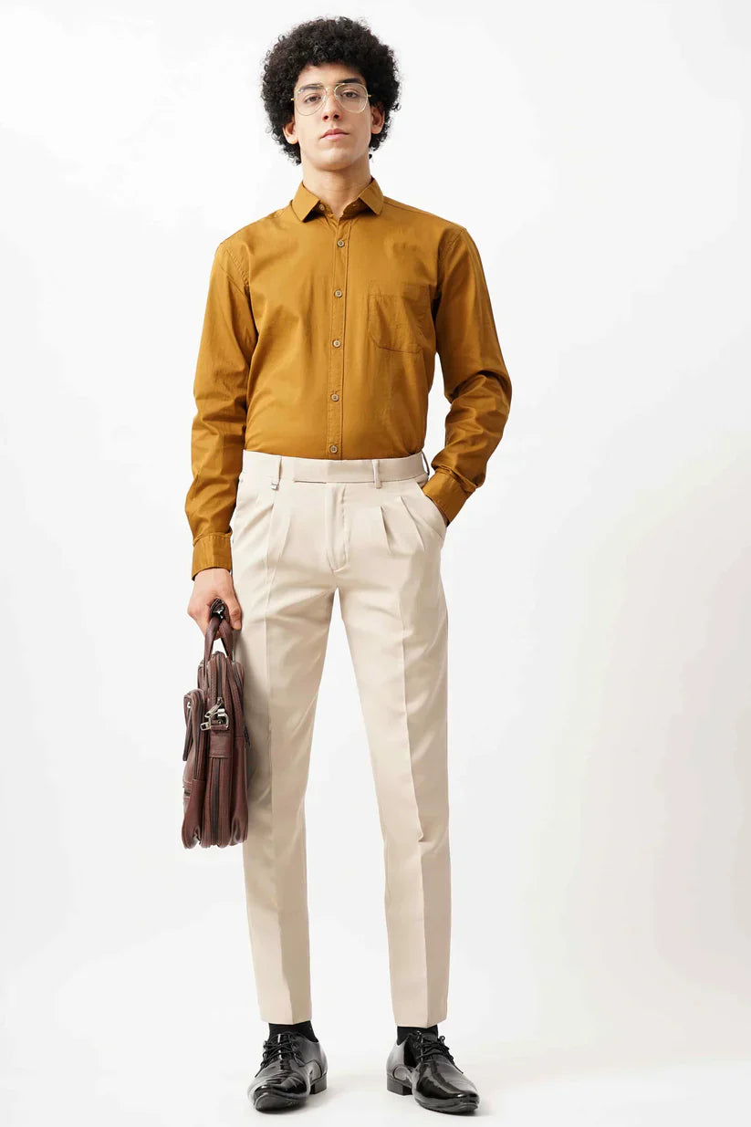 Tan minimalist shirt for men made with 100% cotton.