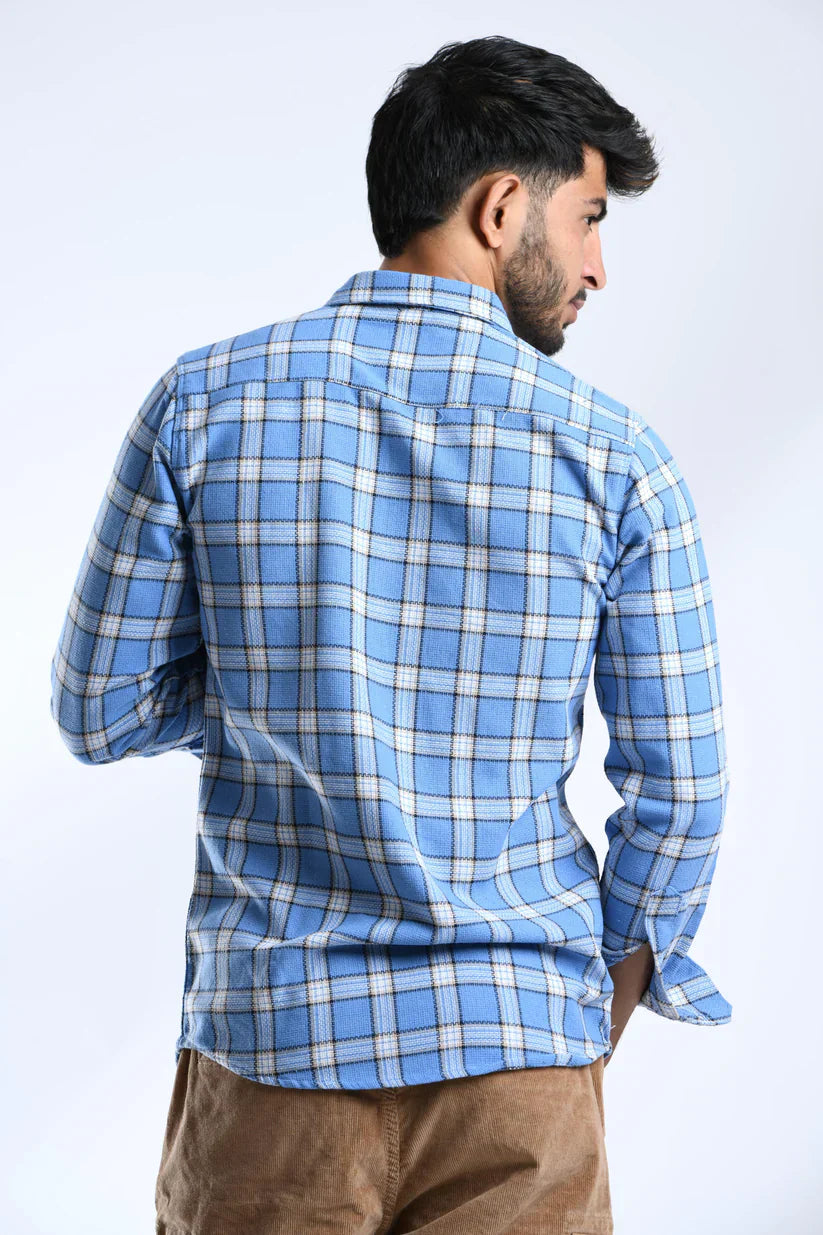 Water blue check shirt for men with classic design featuring premium comfort.