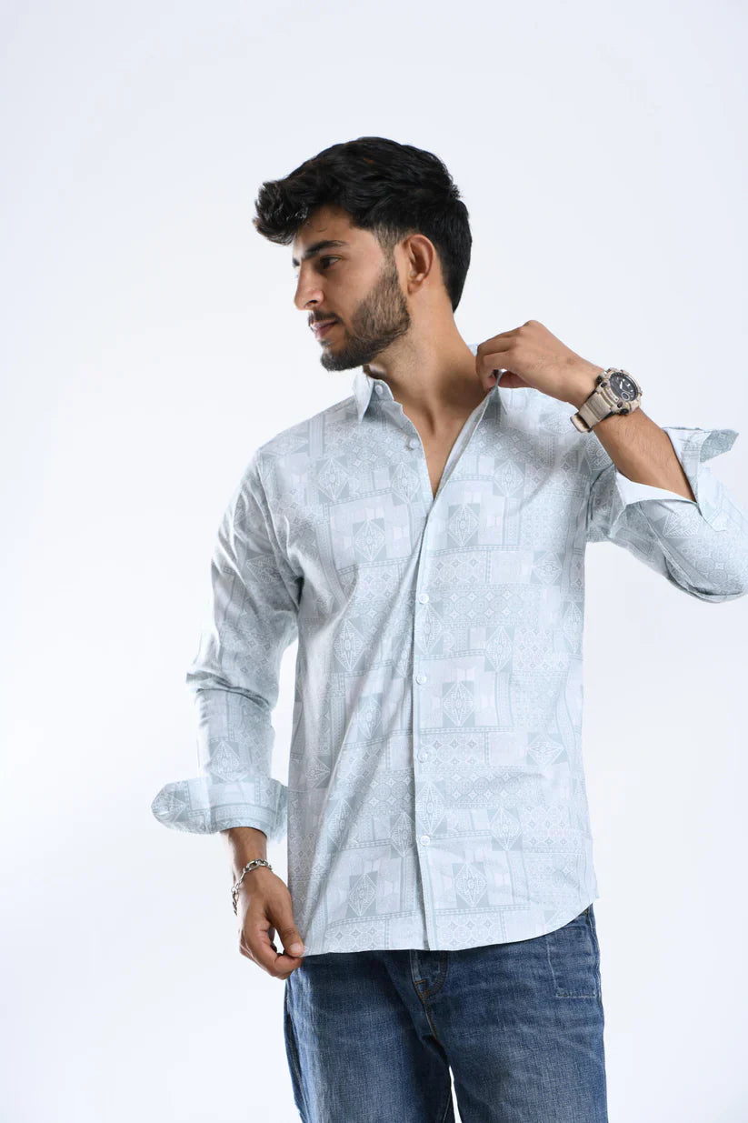 WATER GREEN PRINTED SHIRT made from 100% cotton for men.