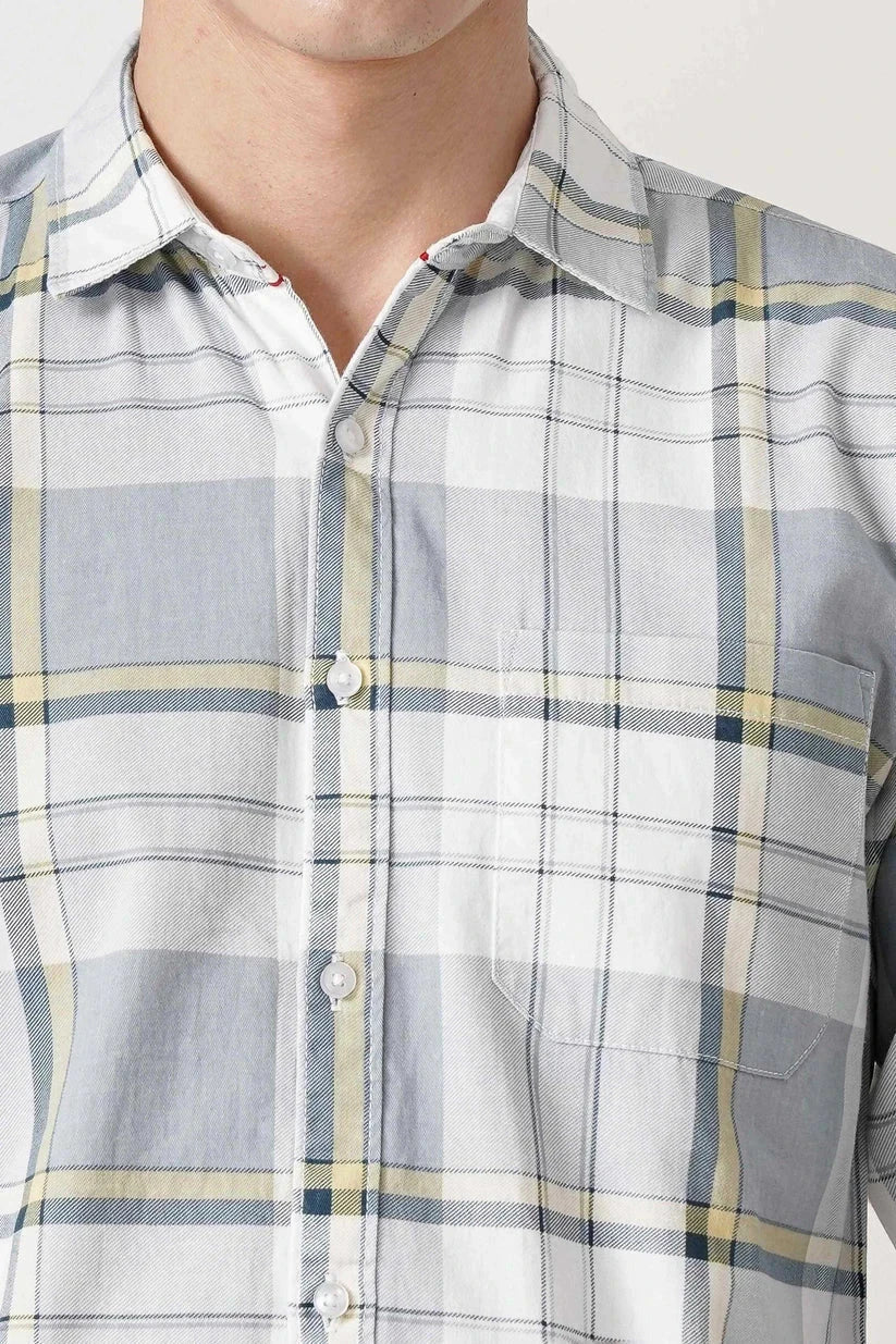 White grey check shirt made of 100% cotton fabric for men and boys.