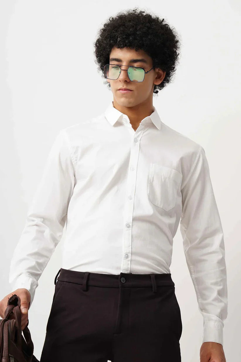 White minimalist shirt for men made from 100% cotton fabric.